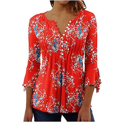  Long Sleeve Plus Size Shirts for Women 3X Womens Plus Size Tops  Short Sleeve Shirts O Neck Tunic Print Summer Tees Red : Sports & Outdoors