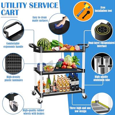 LKFDFIA Utility Carts with Wheels, 3-Tier Rolling Cart 510 LBS Capacity  Heavy Duty Food Cart with Lockable Wheels and Rubber Hammer for Warehouse