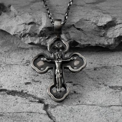 Real Solid 925 Sterling Silver Mens Cross Jesus Piece Crucifix Pendant  Necklace