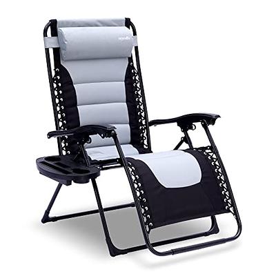 BOZTIY Zero Gravity Patio Chair, Steel Frame Lounge Folding Recliners w/Pillows & Cup Holder Trays, Dark Gray Cushion