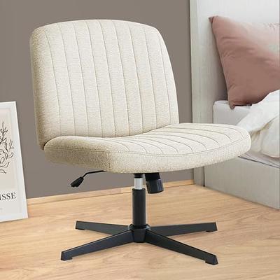 PUKAMI Criss Cross Chair,Armless Office Desk Chair No Wheels,Fabric Padded  Modern Swivel Vanity Chair,Height Adjustable Wide Seat Computer Task Chair