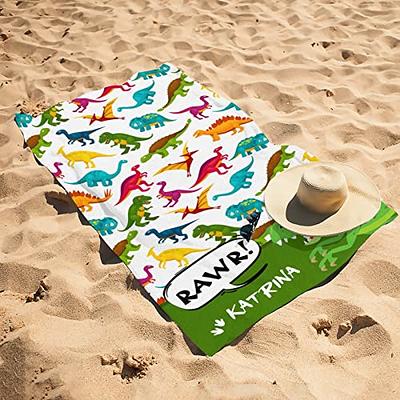 Dinosaur Personalized Beach Towel for Kids with Name Custom Beach