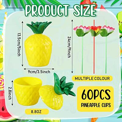 Zodaca 12 Pack Plastic Pineapple Cups with Lids and Straws for Hawaiian Party (10 oz)