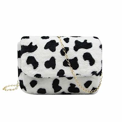 Gets Cute Stylish Leopard Plush Clutch Bag with Chain Small Fuzzy Handbag  Evening Bags Dress Purse for Women (Brown): Handbags