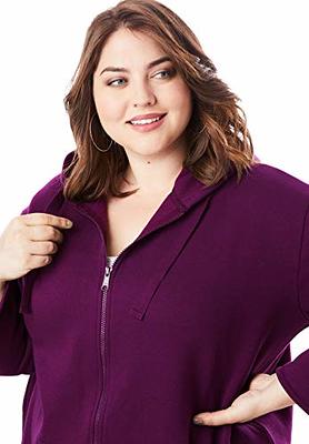 Roaman's Women's Plus Size Fleece Zip Hoodie Jacket - S, Navy Red