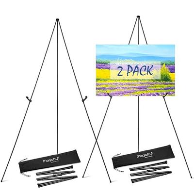  2 Pack Easel Stand for Display Wedding Sign & Poster - 63  Inches Tall Easels for Display - with Bag Collapsable Portable Poster Easle  - Large Floor Adjustable Metal Easel Tripod Black