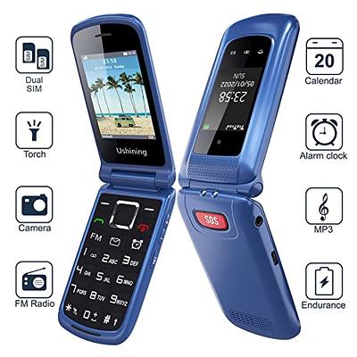 Ushining Big Button Mobile Phone for Elderly, Unlocked Senior 2.4 Screen.  Blue