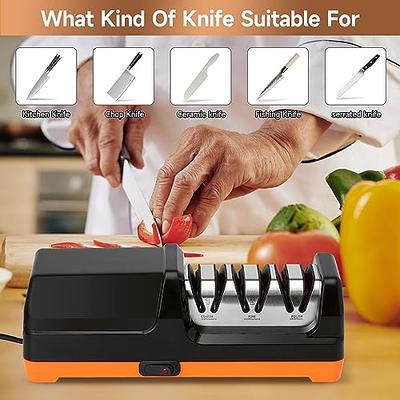 knife sharpener electric for Kitchen Knives, 15 Degree Bevel Angle, 2 Level  Wide Slot, 4-in-1 Kitchen Knife Accessories for Scissors, Kitchen Knife