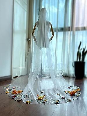 Scattered White Pearls Champagne Lace Floral & Leaves Bridal Soft Tulle Veil,  1 Tier Floor Length Custom Wedding Veil - Yahoo Shopping