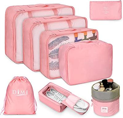 DIMJ Packing Cubes for Travel, 8pcs Foldable Suitcase Organizer Set for Bra, Socks, Cosmetics with Makeup Bucket Bag, Waterproof Lightweight Travel