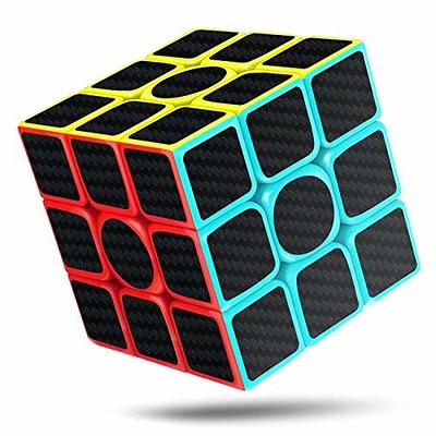 Speed Cube 3x3x3 Magic Carbon Fiber Sticker Smooth Cube, Enhanced Version  Black - Pack of 2