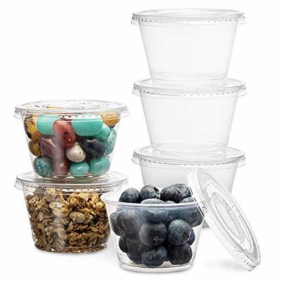 Tezzorio (100 Pack) 0.5-Ounce Plastic Portion Cups with Lids