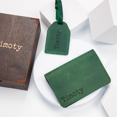 Personalized Leather Passport Holder and Luggage Tag Set