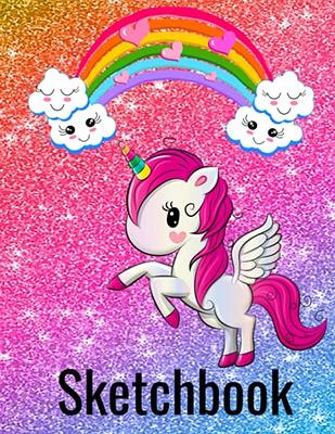unicorn sketchbook for girls: Cute Unicorn On Pink Glitter Effect | Large  Blank Sketchbook For Girls