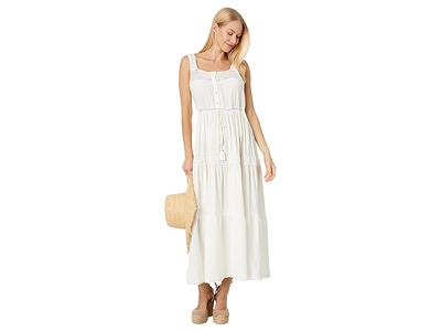 Lucky Brand Lace Trim Tiered Cotton Dress - Gardenia