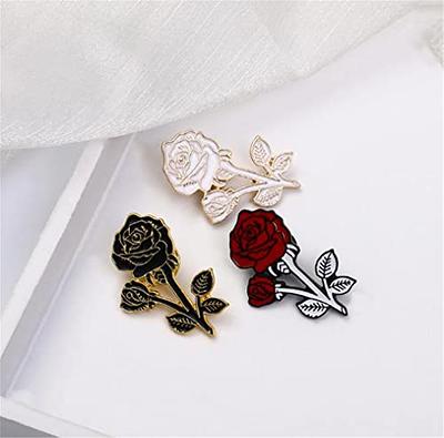 Enamel Red Rose Flower Brooches for Women Elegant Rhinestone