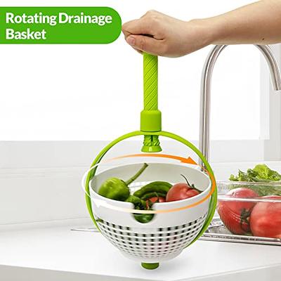 All-in-One Salad Spinner Spinning Colander,Multi-Use Collapsible Vegetable Spinner with Handle,Non-Scratch Steady Fruit Washer Lettuce Cleaner and