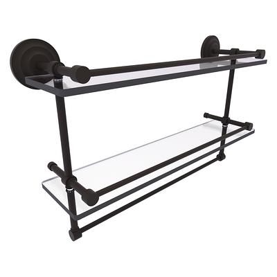 24 Inch Glass Shelf with Rail & Hooks for Bathroom - Oil Rubbed