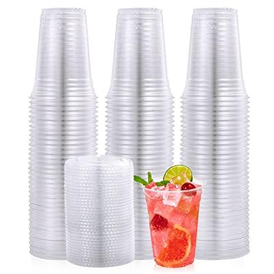 JOLLY PARTY 100Pack 16 oz Clear Plastic Cups With Flat Lids