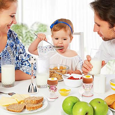 Egg Cups For Soft Boiled Eggs, Soft Boiled Egg Holder, Egg Topper -  Includes 2 Egg Cups, 2 Metal Spoons & 1 Soft Boiled Egg Cutter or Opener