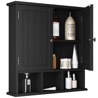 2-Door Wall Mount Bathroom Storage Cabinet with Open Shelf-Espresso | Costway