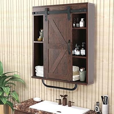  RUSTOWN Farmhouse Wood Wall Storage Bathroom Cabinet with  Sliding Barn Door, Rustic Medicine Cabinet with Adjustable Shelf, 3-Tier  Vintage Cabinet for Kitchen Dining, Bathroom, Living Room (Walnut) : Home &  Kitchen
