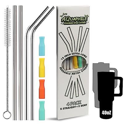 Teivio 8 Pack Short Stainless Steel Straws 6.25 inch and 6 inch Metal  Reusable Straws with Silicone Tips and Case, Cleaning Brush and Carry Bag  for