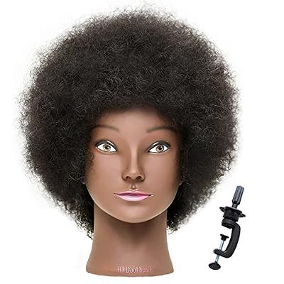 Mannequin Head With 100% Human Hair Afro Curly Hair Training Head Manikin  Head Cosmetology Doll Head for Hairdresser Girls Practice Styling Braiding  with Clamp Stand