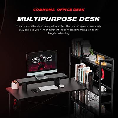 AYEASY Home Office Desk with Monitor Stand Shelf, 66 inch Large Computer  Desk with Power Outlet and USB Charging Port, Table with Storage Shelves  and