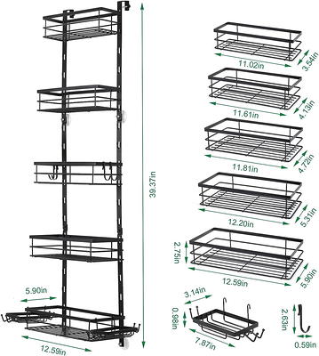 Oumilen Bathroom Hanging Shower Caddy, Shower Organizer Shelves with 4-Hooks, Silver