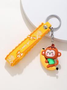 Monkey Curly Tail Vintage 3 Charm Keychain Clip Key Chain Zoo Ape Fun Gift