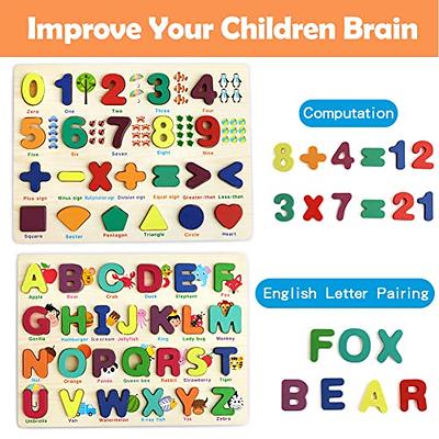 Wooden Puzzles for Toddlers, Wooden ABC Alphabet Number Shape Puzzles  Toddler Learning Puzzle Toys for Kids 1-6 Years Old Boys & Girls, 3 in 1