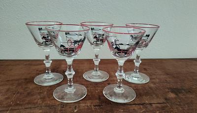 2 Vintage Etched Cocktail Glasses ~ Martini Glasses, 1950's