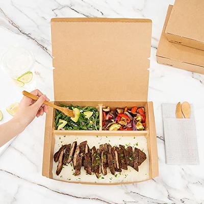 Restaurantware Bio Tek 77.8 Ounce to Go Boxes, 100 Disposable Bento Boxes - 3 Compartments, Tab Lock Closure, Kraft Paper Take Out Boxes, Serve Hot