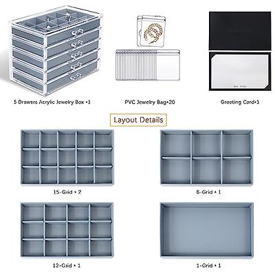 KAMIER Earring Holder Organizer Box with 5 Drawers, Clear Acrylic Jewelry  Organizer Box for Women,20 Pcs Portable Clear Jewelry Bag Set for Earrings