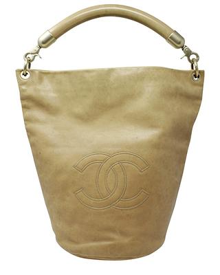 Chanel Tan Lambskin Leather CC Logo Bucket Bag (Authentic Pre