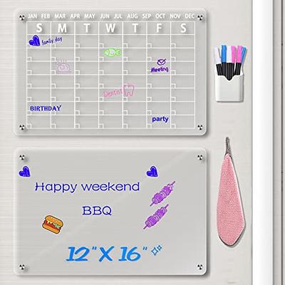 Yirilan Magnetic Acrylic Calendar for Fridge, 16x12Clear Dry Erase Board  Calendars for Fridge Reusable Planner Includes 6 Markers, Pen Container