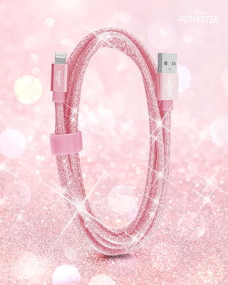 Liquipel Powertek iPhone Charger Cable [MFI Certified], Fast Charging 6ft  Lightning to USB Cord Adapter, Compatible for iPad, Metallic Shine Hot Pink  