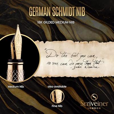 Scriveiner Silver Chrome Fountain Pen - Stunning Luxury Pen with 24K Gold  Finish, Schmidt 18K Gilded Nib (Medium), Best Pen Gift Set for Men & Women