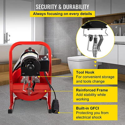 Drain Cleaning Machine 100 ft. x 1/2 in. Drain Auger Cleaner Auto Feed with  Sewer Snake 4 Cutter for 1 in. to 4 in. Pipe