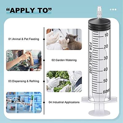 4 Pack 60ml Plastic Luer Lock Syringe, Measuring Syringe Individually  Sealed for Scientific Labs, Measuring Liquids, Feeding Pets, Watering  Plants