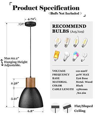 ELYONA Industrial Pendant Light for Kitchen Island, 8” Mini Rubber Wood  Hanging Lamp Matte Black Metal Shade Modern Pendant Light Fixtures for  Farmhouse, Dining… in 2023