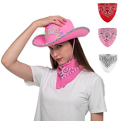 Gcroet Cowboy Hat Pink Cowgirl Hat Flashing Kron Cowgirl Princess Hat  Holiday Costume Party Supply, Felt Cowboy Hat for Women, Pink Adult Cowboy  Hats