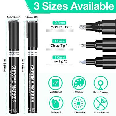 Nenrte 3pcs Silver Mirror Marker, Liquid Mirror Marker Model Gloss  Oil-based Paint Marker Pen Watercolor, Liquid Paint Pens Marker Set for on  Any