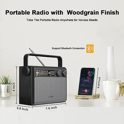 Portable AM FM Radio, Bluetooth Radio with Best Reception,Transistor Radio  Plug in Wall or Battery Powered, Radio with Headphone Jack, USB, Aux in