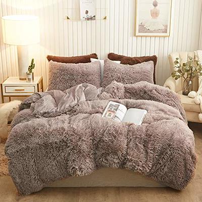 LIFEREVO Luxury Plush Shaggy Duvet Cover Set, Soft Velvet Fluffy Furry  Duvet Cover Set(1 Faux Fur Fuzzy Comforter Cover + 2 Pom Poms Pillowcases)