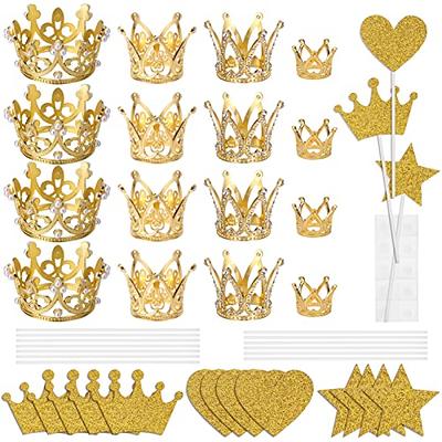 2 Pieces Gold Crown Cake Topper Princess Rhinestone Pearl Crown Decoration  For Wedding Birthday Cake Decoration