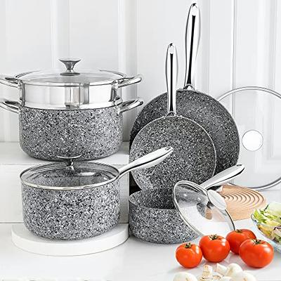 Granitestone Stainless Steel Hammered 10 Piece Nonstick Cookware Set - Silver