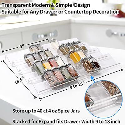 Adjustable Spice Rack, Expandable Plastic Tray Drawer Organizer 12