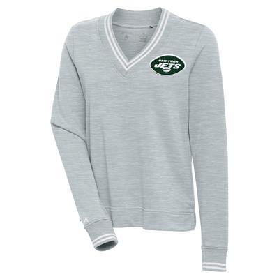 Men's Antigua Black/Heather Gray New York Jets Victory Colorblock Pullover Hoodie Size: Medium